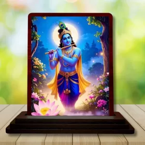 Car Desk/Table Top Lord Krishna Wooden Photo Stand 3x4 Inches, Compact & Stylish Spiritual Display For Car, Home & Office (Pack Of 1) (F14291) Car Desk/Table Top Lord Krishna Wooden Photo Stand 3x4 Inches, Compact & Stylish Spiritual Display For Car, Home & Office (Pack Of 1) (F14291)