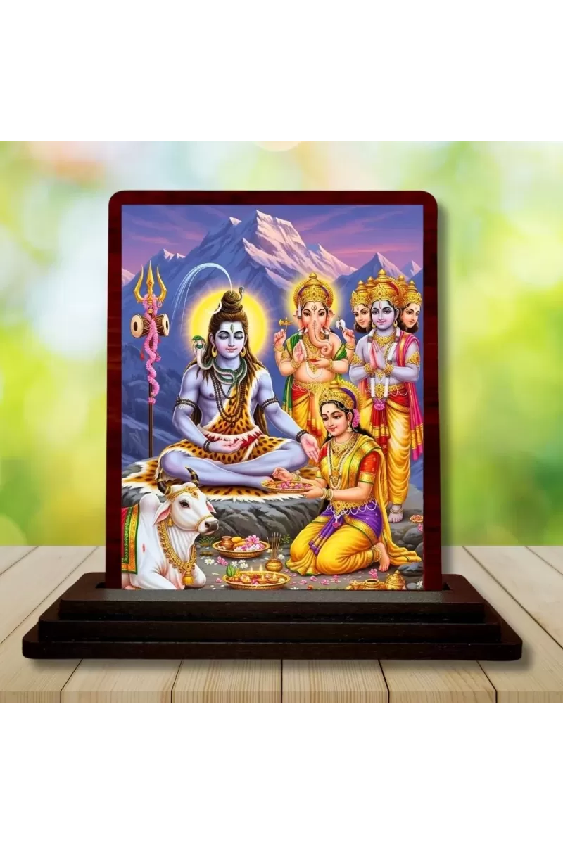 Car Desk/Table Top Lord Shiva Wooden Photo Stand  3x4 Inches, Compact & Stylish Spiritual Display For Car, Home & Office (Pack Of 1) (F14292)