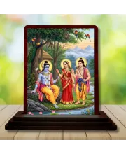 Car Desk/Table Top Lord Rama Sita And Lakshman Wooden Photo Stand  3x4 Inches, Compact & Stylish Spiritual Display For Car, Home & Office (Pack Of 1) (F14295)