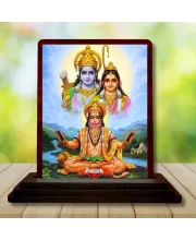 Car Desk/Table Top Lord Rama And Sita And Hanuman Wooden Photo Stand  3x4 Inches, Compact & Stylish Spiritual Display For Car, Home & Office (Pack Of 1) (F14296)
