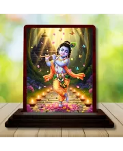 Car Desk/Table Top Lord Krishna Wooden Photo Stand  3x4 Inches, Compact & Stylish Spiritual Display For Car, Home & Office (Pack Of 1) (F14299)