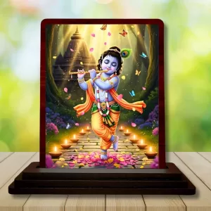 Car Desk/Table Top Lord Krishna Wooden Photo Stand 3x4 Inches, Compact & Stylish Spiritual Display For Car, Home & Office (Pack Of 1) (F14299) Car Desk/Table Top Lord Krishna Wooden Photo Stand 3x4 Inches, Compact & Stylish Spiritual Display For Car, Home & Office (Pack Of 1) (F14299)