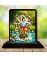 Car Desk/Table Top Lord Krishna Wooden Photo Stand  3x4 Inches, Compact & Stylish Spiritual Display For Car, Home & Office (Pack Of 1) (F14300)