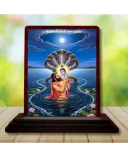 Car Desk/Table Top Lord Krishna Wooden Photo Stand  3x4 Inches, Compact & Stylish Spiritual Display For Car, Home & Office (Pack Of 1) (F14301)