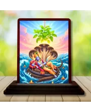 Car Desk/Table Top Lord Vishnu And Lakshmi Wooden Photo Stand  3x4 Inches, Compact & Stylish Spiritual Display For Car, Home & Office (Pack Of 1) (F14302)