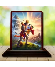 Car Desk/Table Top Lord Hanuman And Rama And Sita Wooden Photo Stand  3x4 Inches, Compact & Stylish Spiritual Display For Car, Home & Office (Pack Of 1) (F14304)
