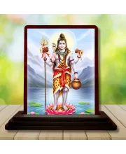 Car Desk/Table Top Lord Shiva Wooden Photo Stand  3x4 Inches, Compact & Stylish Spiritual Display For Car, Home & Office (Pack Of 1) (F14305)