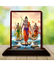 Car Desk/Table Top Lord Rama And Hanuman And Lakshman Wooden Photo Stand  3x4 Inches, Compact & Stylish Spiritual Display For Car, Home & Office (Pack Of 1) (F14306)