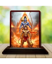 Car Desk/Table Top Lord Rama And Hanuman Wooden Photo Stand  3x4 Inches, Compact & Stylish Spiritual Display For Car, Home & Office (Pack Of 1) (F14307)
