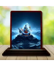 Car Desk/Table Top Lord Shiva Wooden Photo Stand  3x4 Inches, Compact & Stylish Spiritual Display For Car, Home & Office (Pack Of 1) (F14308)
