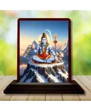 Car Desk/Table Top Lord Shiva Wooden Photo Stand  3x4 Inches, Compact & Stylish Spiritual Display For Car, Home & Office (Pack Of 1) (F14309)