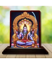 Car Desk/Table Top Lord Shiva Wooden Photo Stand  3x4 Inches, Compact & Stylish Spiritual Display For Car, Home & Office (Pack Of 1) (F14310)