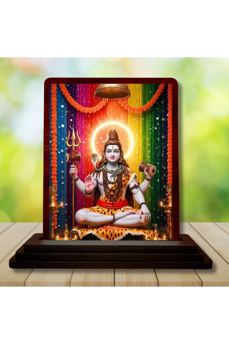 Car Desk/Table Top Lord Shiva Wooden Photo Stand  3x4 Inches, Compact & Stylish Spiritual Display For Car, Home & Office (Pack Of 1) (F14311)