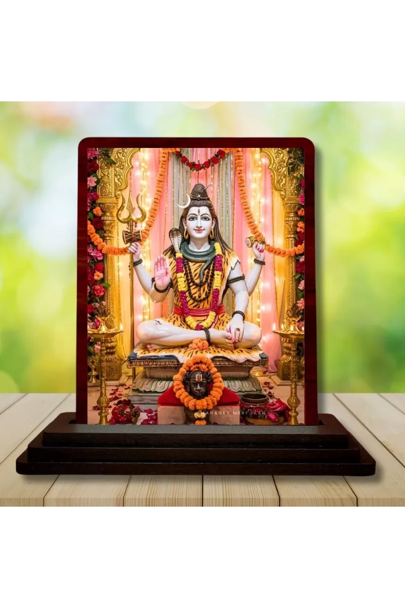 Car Desk/Table Top Lord Shiva Wooden Photo Stand  3x4 Inches, Compact & Stylish Spiritual Display For Car, Home & Office (Pack Of 1) (F14312)
