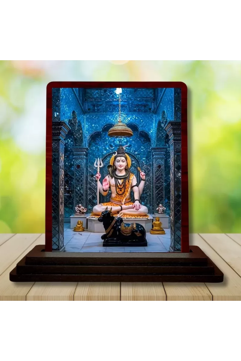 Car Desk/Table Top Lord Shiva Wooden Photo Stand  3x4 Inches, Compact & Stylish Spiritual Display For Car, Home & Office (Pack Of 1) (F14313)