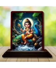 Car Desk/Table Top Lord Murugan Wooden Photo Stand  3x4 Inches, Compact & Stylish Spiritual Display For Car, Home & Office (Pack Of 1) (F14314)