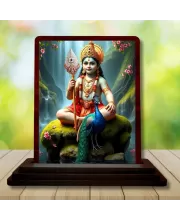 Car Desk/Table Top Lord Karthikeya Wooden Photo Stand  3x4 Inches, Compact & Stylish Spiritual Display For Car, Home & Office (Pack Of 1) (F14317)