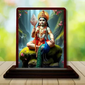 Car Desk/Table Top Lord Karthikeya Wooden Photo Stand  3x4 Inches, Compact & Stylish Spiritual Display For Car, Home & Office (Pack Of 1) (F14317)