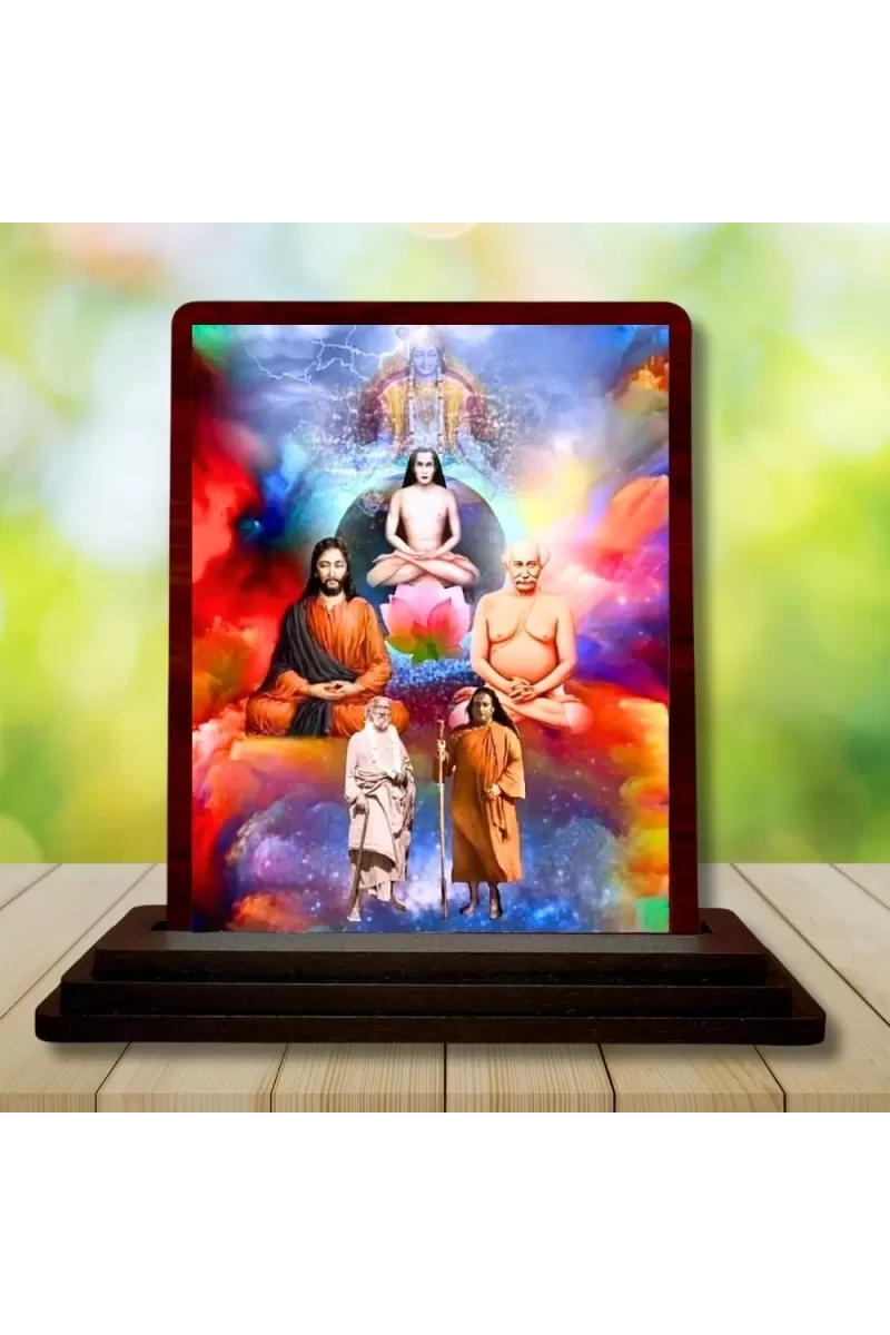 Car Desk/Table Top Mahavathar Babaji Wooden Photo Stand  3x4 Inches, Compact & Stylish Spiritual Display For Car, Home & Office (Pack Of 1) (F14318)