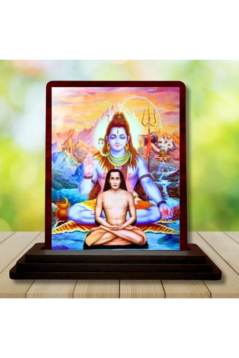 Car Desk/Table Top Mahavathar Babaji Wooden Photo Stand  3x4 Inches, Compact & Stylish Spiritual Display For Car, Home & Office (Pack Of 1) (F14319)