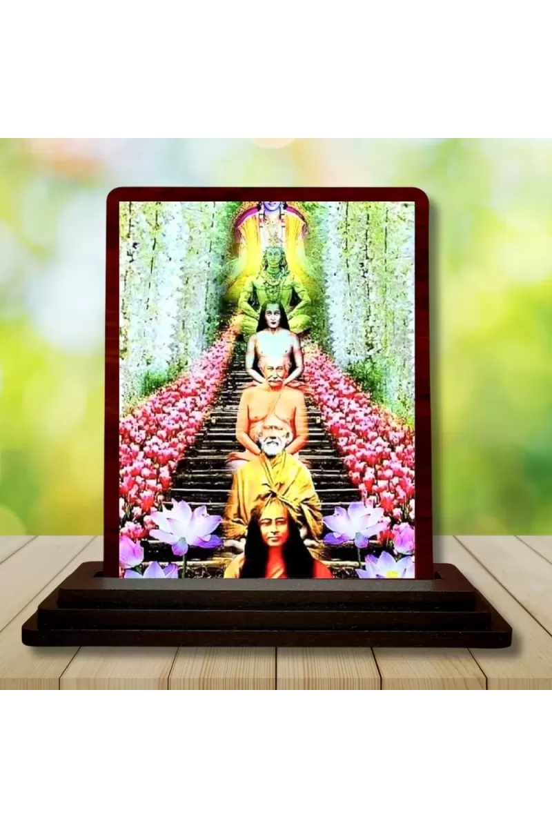 Car Desk/Table Top Mahavathar Babaji Wooden Photo Stand  3x4 Inches, Compact & Stylish Spiritual Display For Car, Home & Office (Pack Of 1) (F14320)