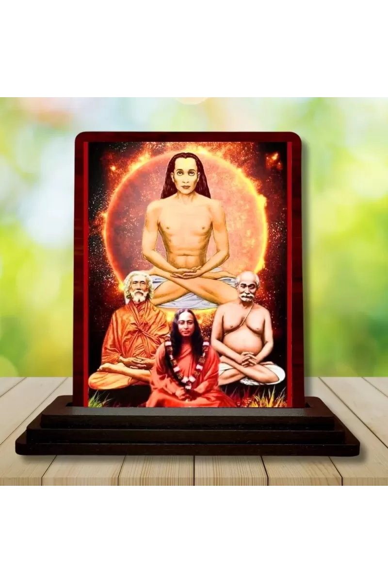 Car Desk/Table Top Mahavathar Babaji Wooden Photo Stand  3x4 Inches, Compact & Stylish Spiritual Display For Car, Home & Office (Pack Of 1) (F14321)
