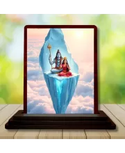 Car Desk/Table Top Lord Shiva And Parvathi Wooden Photo Stand  3x4 Inches, Compact & Stylish Spiritual Display For Car, Home & Office (Pack Of 1) (F14324)