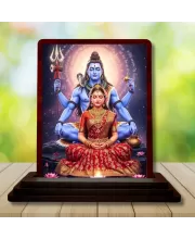 Car Desk/Table Top Lord Shiva And Parvathi Wooden Photo Stand  3x4 Inches, Compact & Stylish Spiritual Display For Car, Home & Office (Pack Of 1) (F14325)
