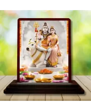 Car Desk/Table Top Lord Shiva And Parvathi Wooden Photo Stand  3x4 Inches, Compact & Stylish Spiritual Display For Car, Home & Office (Pack Of 1) (F14328)