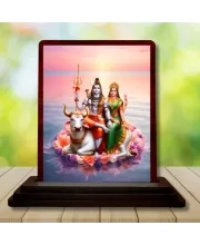 Car Desk/Table Top Lord Shiva And Parvathi Wooden Photo Stand  3x4 Inches, Compact & Stylish Spiritual Display For Car, Home & Office (Pack Of 1) (F14329)