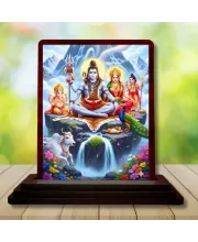Car Desk/Table Top Lord Shiva And Parvathi Wooden Photo Stand  3x4 Inches, Compact & Stylish Spiritual Display For Car, Home & Office (Pack Of 1) (F14330)