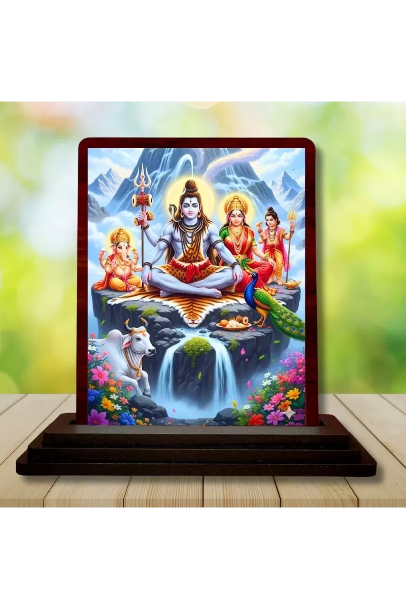 Car Desk/Table Top Lord Shiva And Parvathi Wooden Photo Stand  3x4 Inches, Compact & Stylish Spiritual Display For Car, Home & Office (Pack Of 1) (F14330)