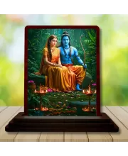 Car Desk/Table Top Lord Rama And Sita Wooden Photo Stand  3x4 Inches, Compact & Stylish Spiritual Display For Car, Home & Office (Pack Of 1) (F14331)