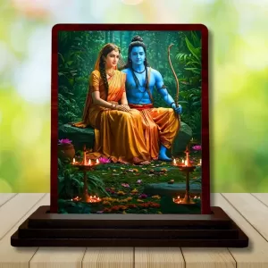 Car Desk/Table Top Lord Rama And Sita Wooden Photo Stand 3x4 Inches, Compact & Stylish Spiritual Display For Car, Home & Office (Pack Of 1) (F14331) Car Desk/Table Top Lord Rama And Sita Wooden Photo Stand 3x4 Inches, Compact & Stylish Spiritual Display For Car, Home & Office (Pack Of 1) (F14331)
