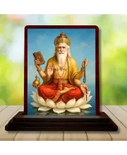 Car Desk/Table Top Lord Bramha Wooden Photo Stand  3x4 Inches, Compact & Stylish Spiritual Display For Car, Home & Office (Pack Of 1) (F14332)