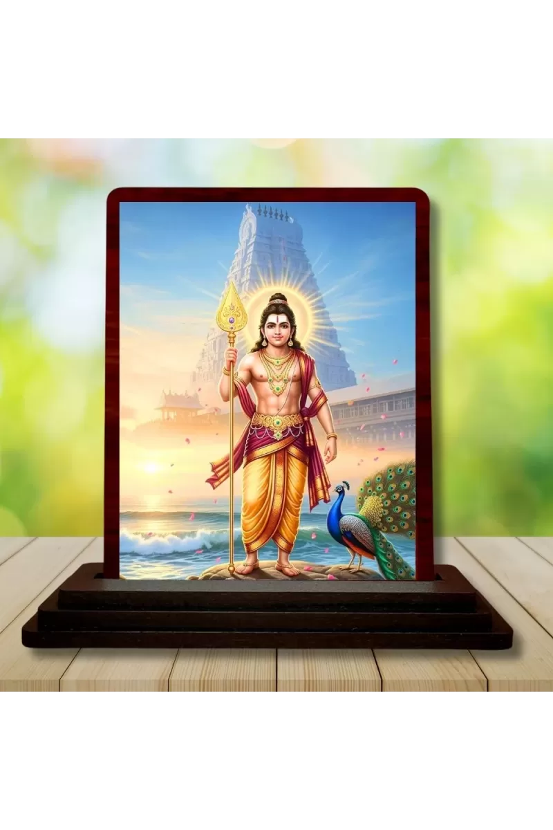 Car Desk/Table Top Lord Karthikeya Wooden Photo Stand  3x4 Inches, Compact & Stylish Spiritual Display For Car, Home & Office (Pack Of 1) (F14333)