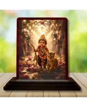 Car Desk/Table Top Lord Karthikeya Wooden Photo Stand  3x4 Inches, Compact & Stylish Spiritual Display For Car, Home & Office (Pack Of 1) (F14334)