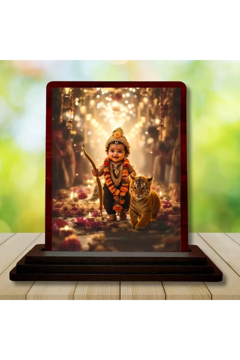 Car Desk/Table Top Lord Karthikeya Wooden Photo Stand  3x4 Inches, Compact & Stylish Spiritual Display For Car, Home & Office (Pack Of 1) (F14334)