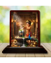 Car Desk/Table Top Lord Karthikeya With Shivalingam Wooden Photo Stand  3x4 Inches, Compact & Stylish Spiritual Display For Car, Home & Office (Pack Of 1) (F14335)