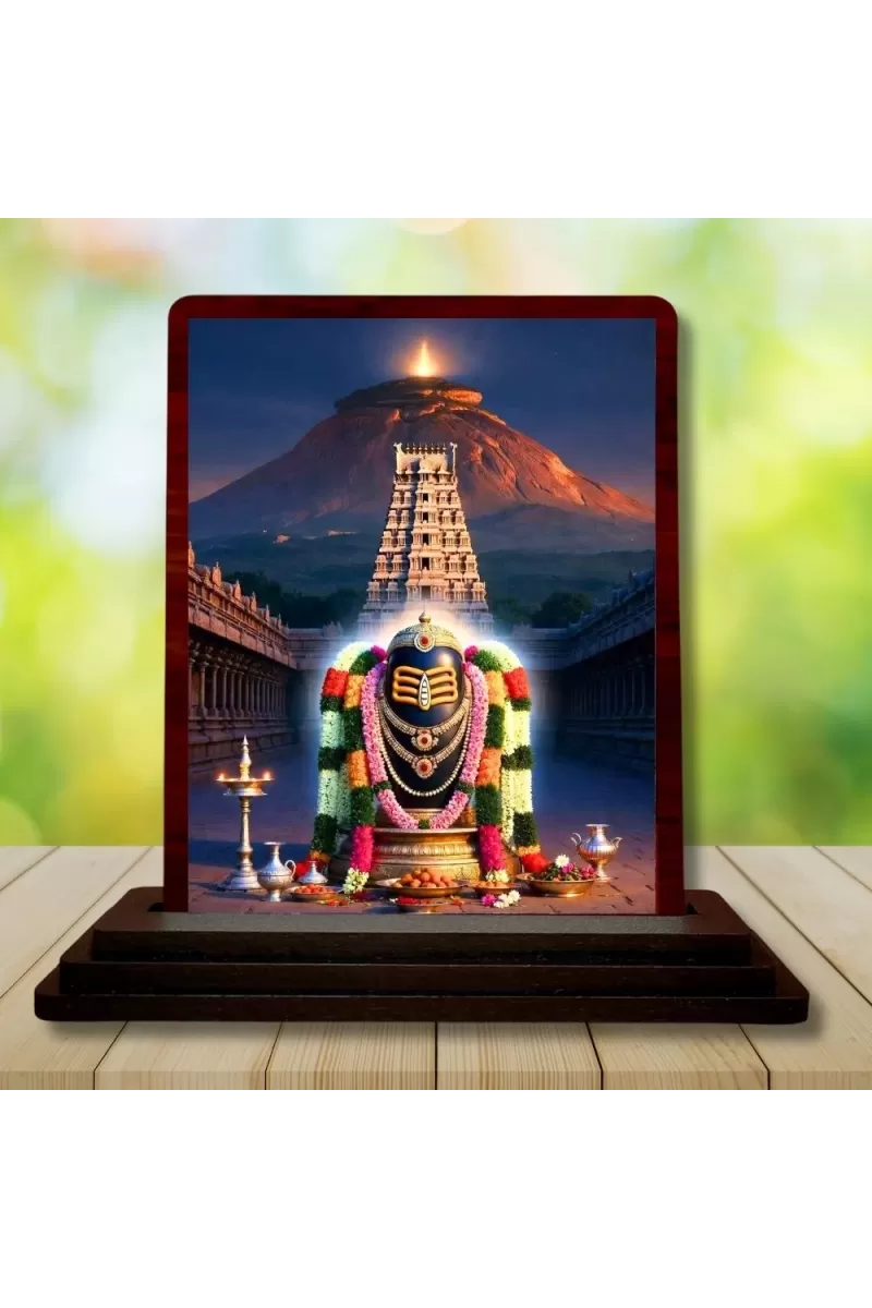 Car Desk/Table Top Arunachaleshwara Temple Wooden Photo Stand  3x4 Inches, Compact & Stylish Spiritual Display For Car, Home & Office (Pack Of 1) (F14336)