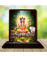 Car Desk/Table Top Lord Dattatreya Wooden Photo Stand  3x4 Inches, Compact & Stylish Spiritual Display For Car, Home & Office (Pack Of 1) (F14337)