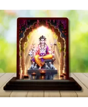Car Desk/Table Top Lord Dattatreya Wooden Photo Stand  3x4 Inches, Compact & Stylish Spiritual Display For Car, Home & Office (Pack Of 1) (F14338)