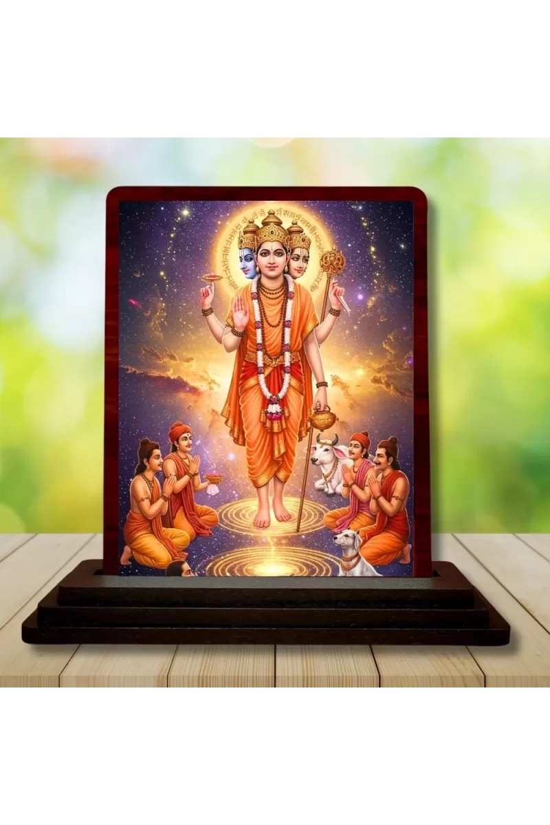 Car Desk/Table Top Lord Dattatreya Wooden Photo Stand  3x4 Inches, Compact & Stylish Spiritual Display For Car, Home & Office (Pack Of 1) (F14339)