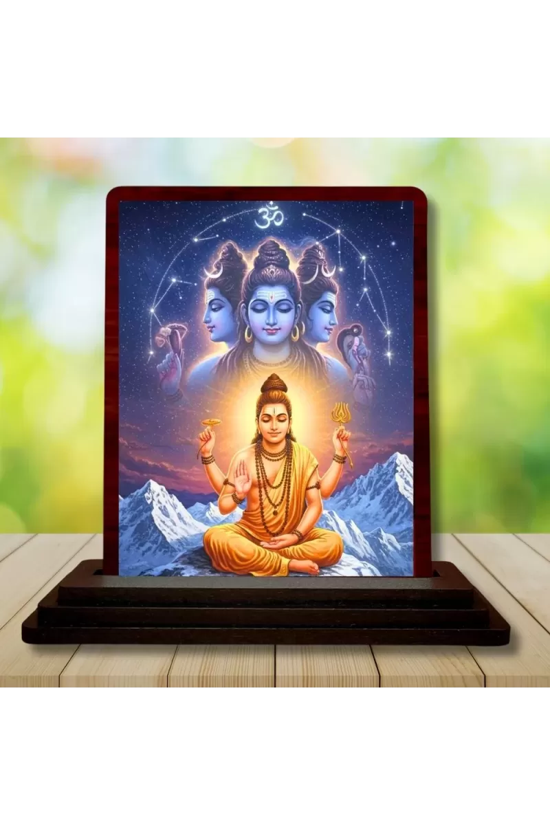 Car Desk/Table Top Lord Dattatreya Wooden Photo Stand  3x4 Inches, Compact & Stylish Spiritual Display For Car, Home & Office (Pack Of 1) (F14340)