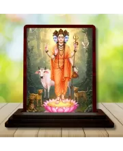 Car Desk/Table Top Lord Dattatreya Wooden Photo Stand  3x4 Inches, Compact & Stylish Spiritual Display For Car, Home & Office (Pack Of 1) (F14341)