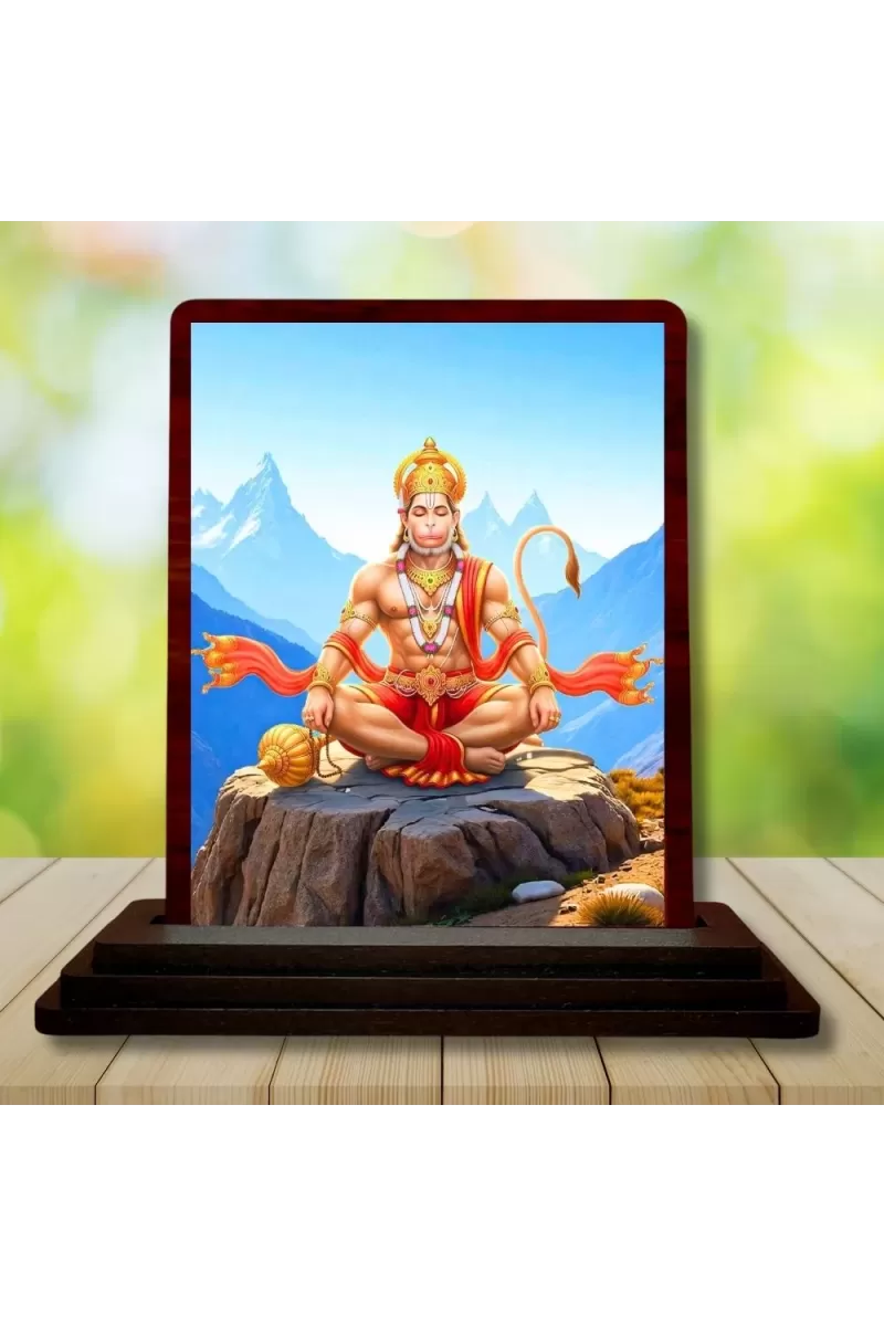 Car Desk/Table Top Lord Hanuman Wooden Photo Stand  3x4 Inches, Compact & Stylish Spiritual Display For Car, Home & Office (Pack Of 1) (F14342)