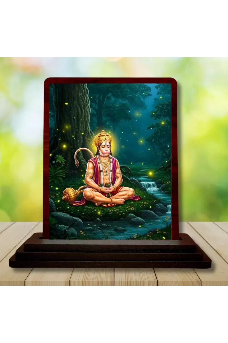 Car Desk/Table Top Lord Hanuman Wooden Photo Stand  3x4 Inches, Compact & Stylish Spiritual Display For Car, Home & Office (Pack Of 1) (F14343)