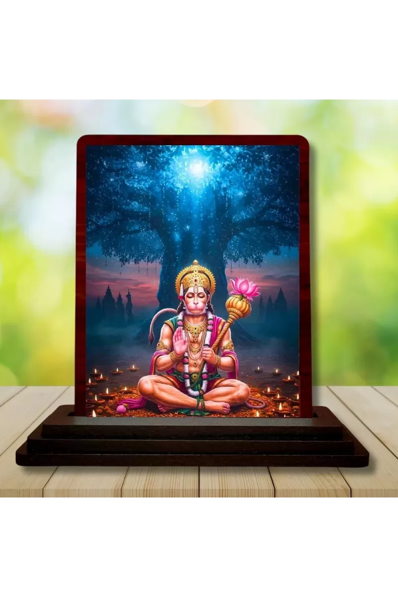 Car Desk/Table Top Lord Hanuman Wooden Photo Stand  3x4 Inches, Compact & Stylish Spiritual Display For Car, Home & Office (Pack Of 1) (F14344)