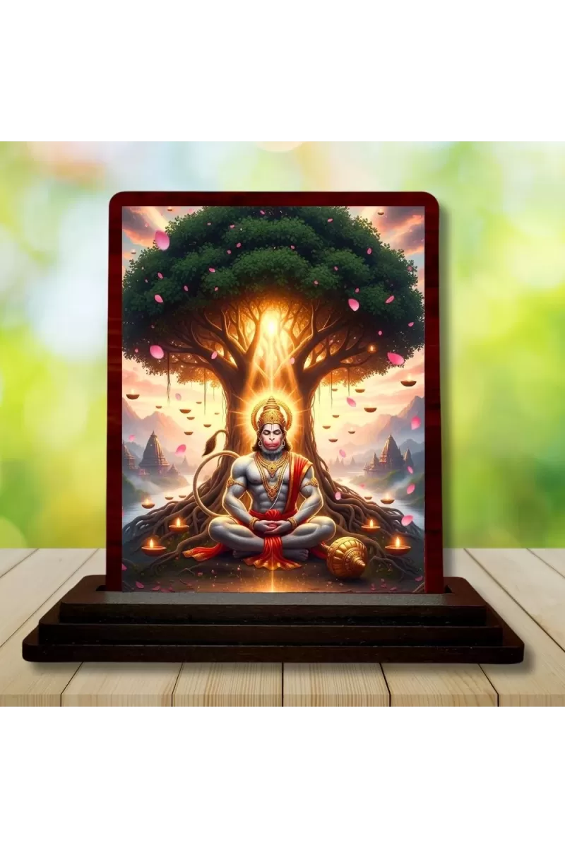 Car Desk/Table Top Lord Hanuman Wooden Photo Stand  3x4 Inches, Compact & Stylish Spiritual Display For Car, Home & Office (Pack Of 1) (F14345)