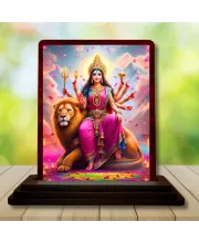 Car Desk/Table Top Goddess Durga Wooden Photo Stand  3x4 Inches, Compact & Stylish Spiritual Display For Car, Home & Office (Pack Of 1) (F14346)